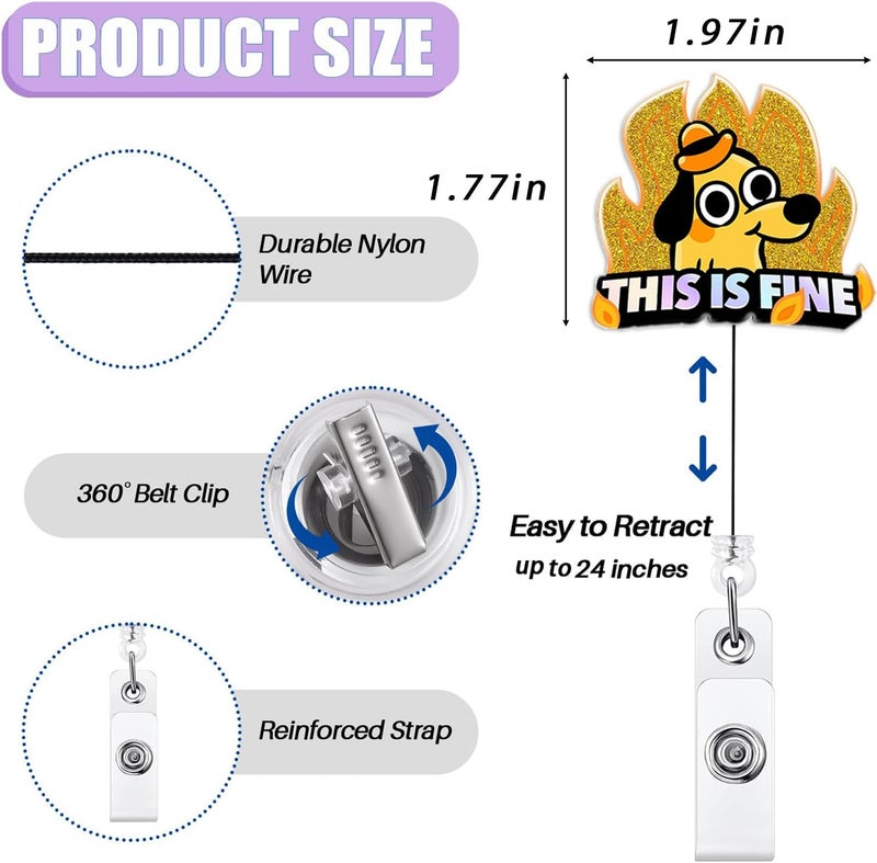 Bydevia This is Fine Dog Badge Reel Retractable for Nurse Nursing RN CNA LPN Medical Worker & Office Staff, Funny Nurse Gifts, This is Fine Badge Holder with Alligator Clip & 24” Durable Nylon Cord | Acrylic - Image 2